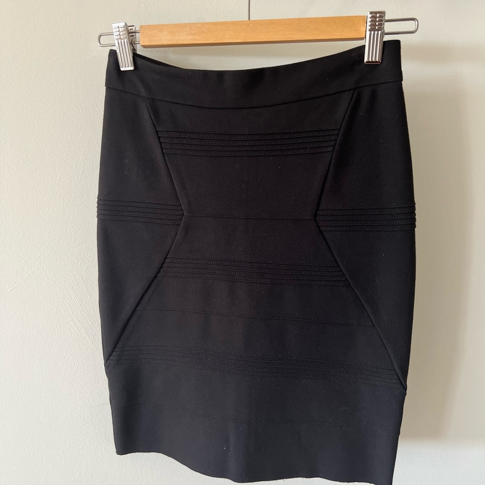 Maje Black Ribbed Pencil Skirt Knee-Length